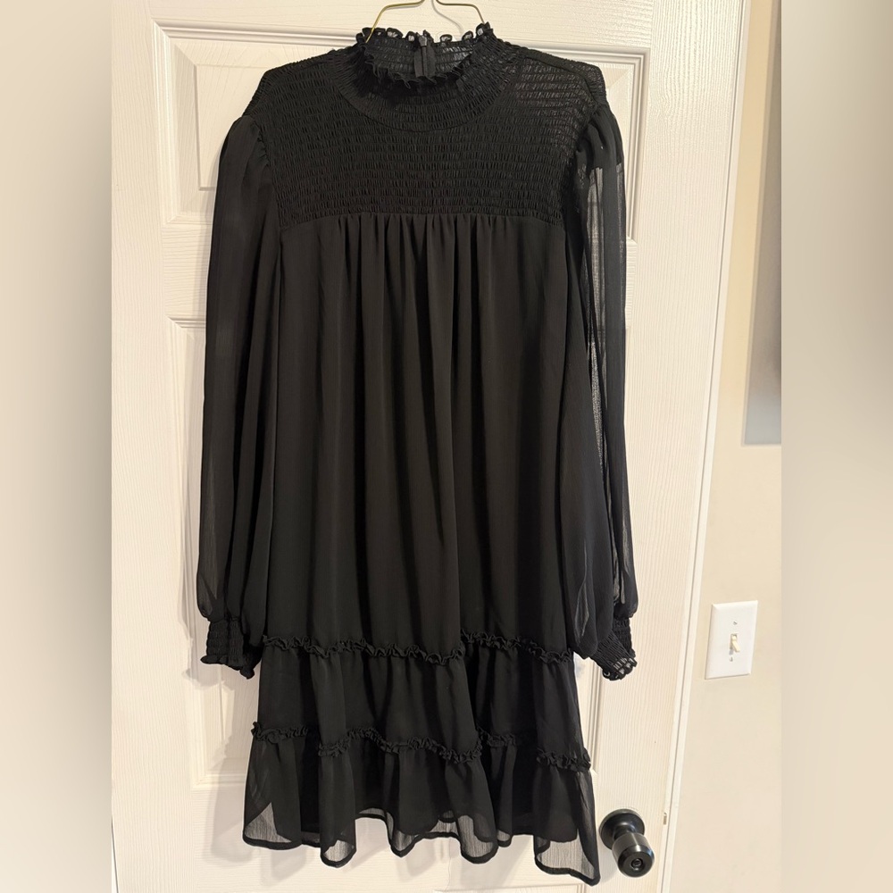 CeCe Black Long Sleeve Tiered Dress